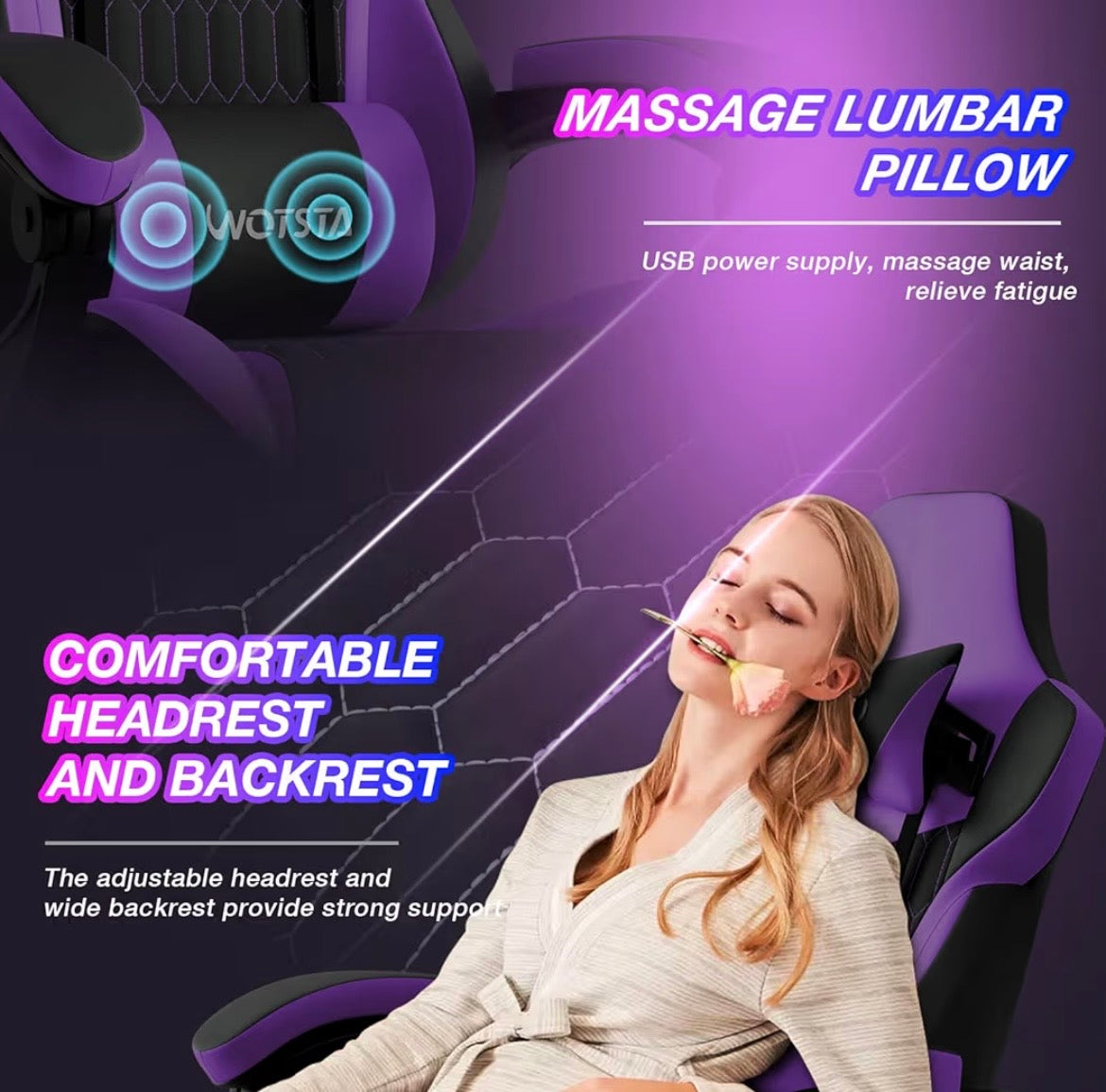 (Purple) WOTSTA Gaming Chair with Footrest