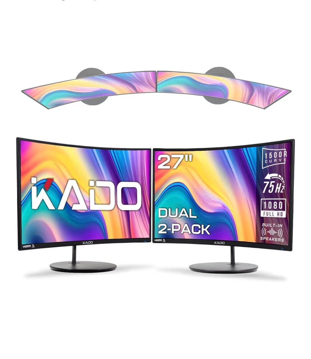 Kado Dual Monitor Setup - 2-Pack 27" Curved 1920x1080 Gaming Monitor