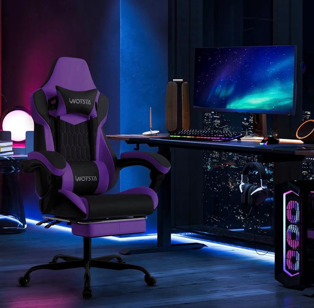 (Purple) WOTSTA Gaming Chair with Footrest