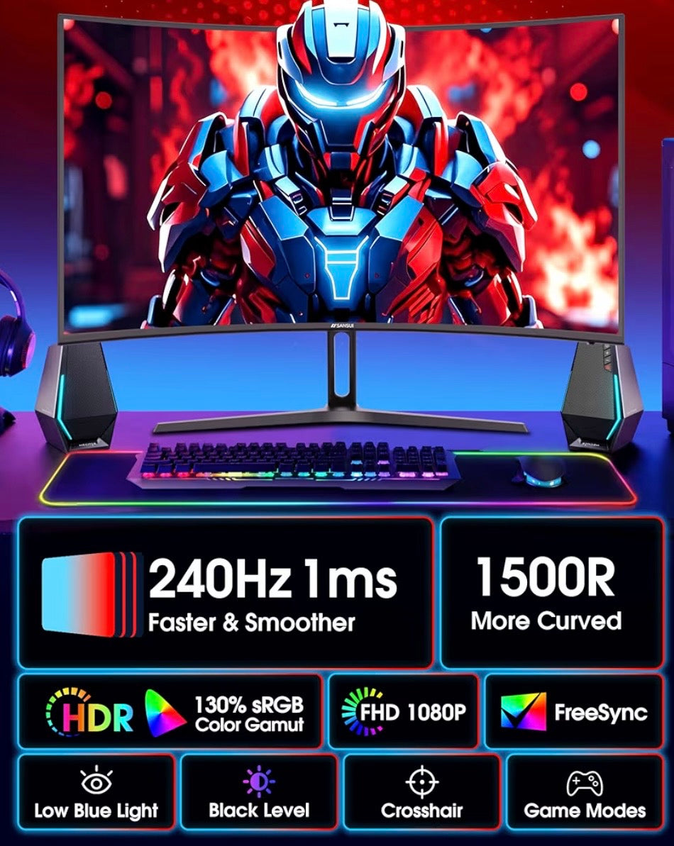 SANSUI 27 Inch Curved 240Hz Gaming Monitor