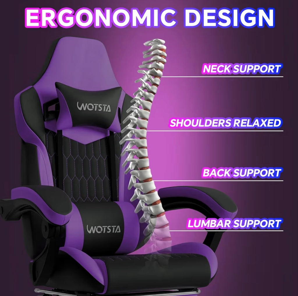 (Purple) WOTSTA Gaming Chair with Footrest